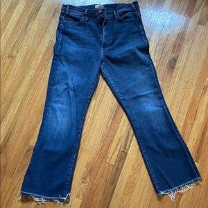 MOTHER Dark Blue Straight Leg Jeans with Raw Hem